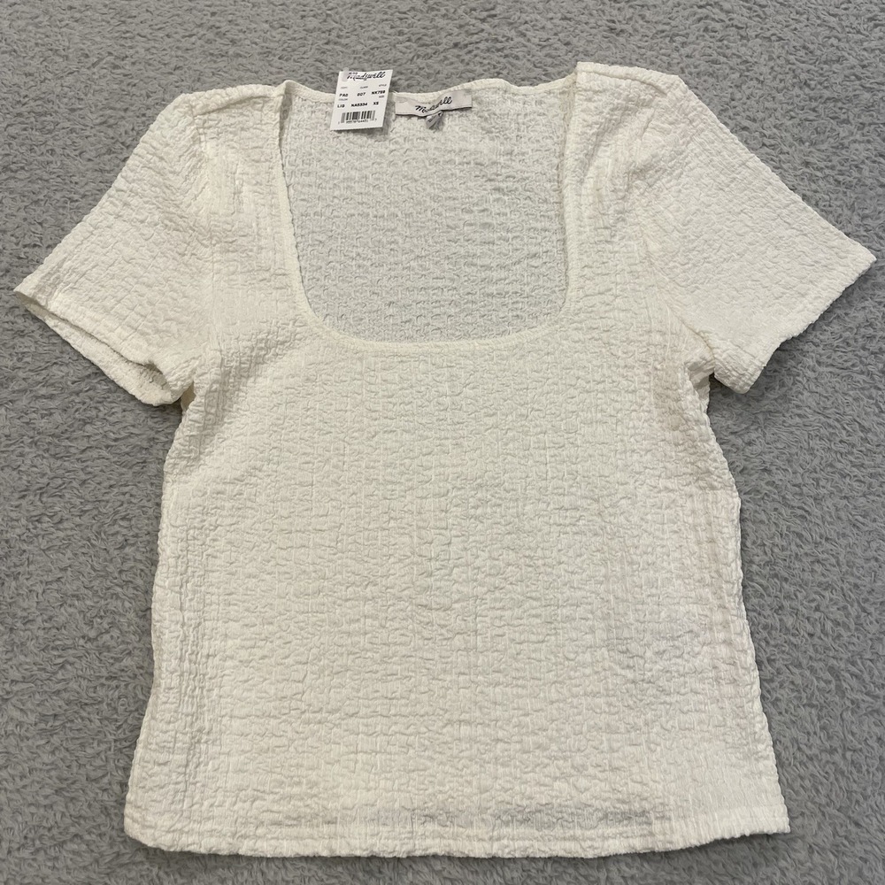 NEW‎ Madewell Popcorn Crop Top Womens XS Ivory Crinkle Square Neck Coquette